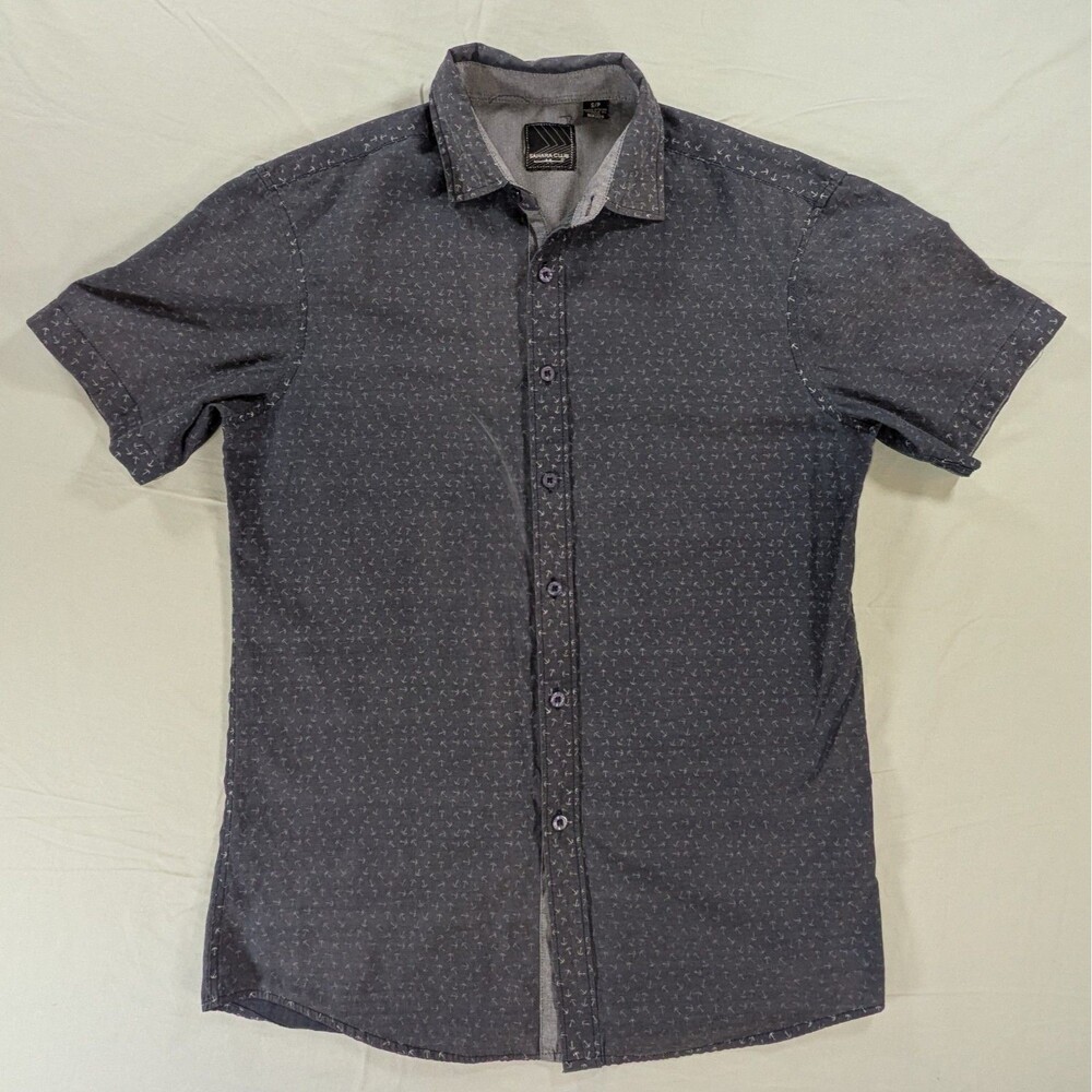 Sahara Club Navy Blue Short Sleeve Button Down Shirt Small Anchor Print